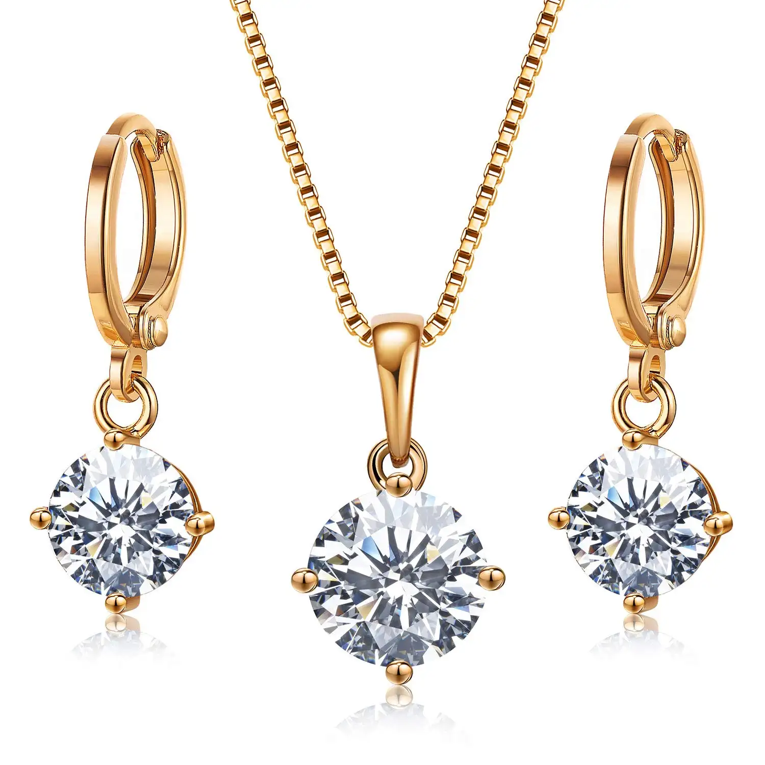 High Quality 14k 18k Gold Plated Long Chain Necklace Set With Zircon Matching Necklace And Earrings