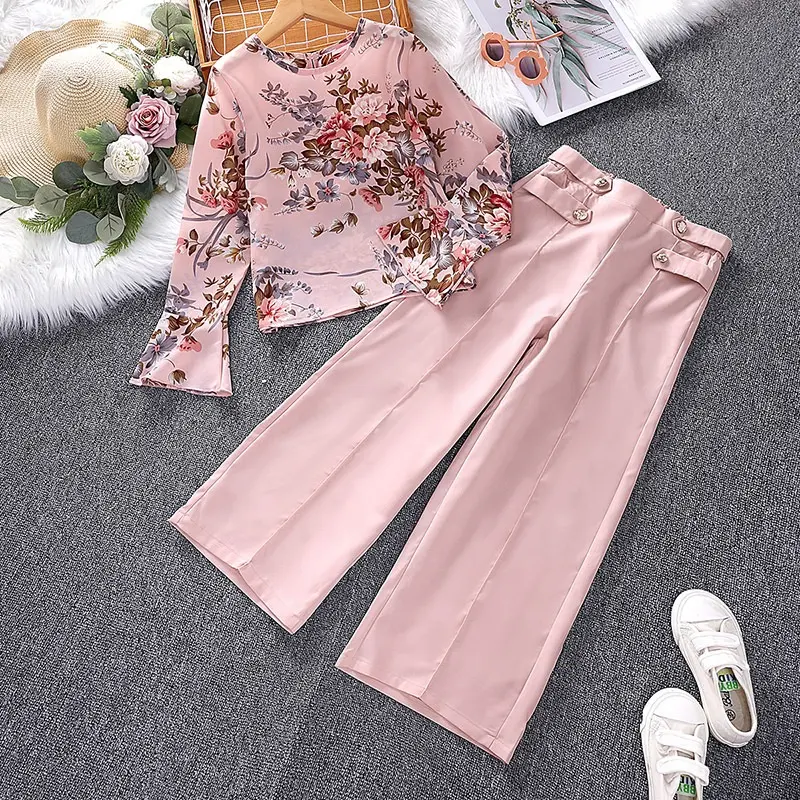 2024 Latest Fashion Spring Autumn Kids Suits Flower pants 2pcs Teens Girl Outifits Set