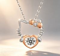 Collier polyvalent en chaîne de bambou transfrontalière avec pendentif chat en moissanite, design de niche délicat en forme de cœur pour clavicule