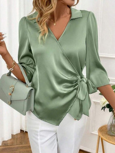Elegante Camicia in Raso <span class=keywords><strong>con</strong></span> Maniche a Tre Quarti e Dettaglio <span class=keywords><strong>Nodo</strong></span> Intrecciato, Sofisticata Blusa da Ufficio per Donne - Product Image 5