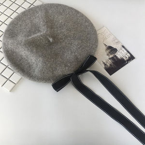 Boina elegante <span class=keywords><strong>de</strong></span> <span class=keywords><strong>lana</strong></span> suave para <span class=keywords><strong>mujer</strong></span>, <span class=keywords><strong>gorros</strong></span> cálidos con lazo, para otoño e invierno, nueva moda - Product Image 3