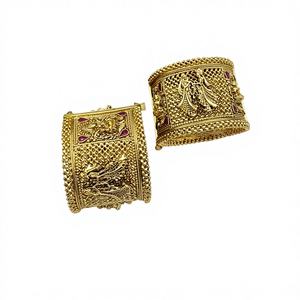 Women's Traditional Gold Plated <b>Engraved</b> Copper <b>Bangles</b> Set for Wedding Anniversary Gift Occasions - Product Image 1