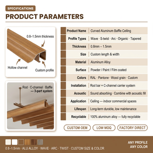 Decoración de Interiores de Oficina, Panel de <span class=keywords><strong>Techo</strong></span> Curvo de Aluminio con Acabado de <span class=keywords><strong>Madera</strong></span> Lineal, Resistente al Fuego y a la Humedad - Product Image 5