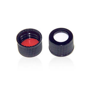 Black Open Top Screw Cap 13mm Red PTFE White Silicone Septa for 4mL HPLC Sample <b>Vials</b> - Product Image 1