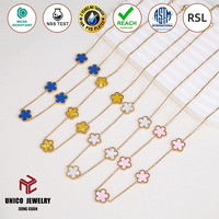 Collier en acier inoxydable plaqué or 18 carats PVD de haute qualité pour femme, motif trèfle à cinq feuilles, bijou tendance, vente en gros