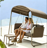 Banc suspendu en rotin PE pour patio avec coussin, hamac à balançoire extérieur avec auvent, chaise à bascule pour patio