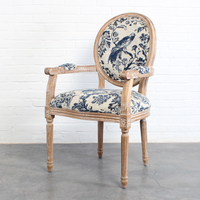 Fauteuil d'appoint de style campagnard français, bleu, à motif floral, avec cadre en bois vieilli, pour la maison, le bureau, le bar à domicile, le salon