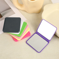 Miroir de poche compact noir double face portable, petit miroir de poche pliable en verre carré, miroir de voyage pour cosmétiques avec logo