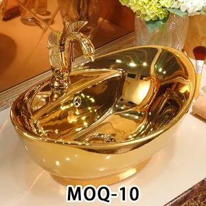 Royal Luxus Lavabo Arbeits platte Gefäß Waschbecken vergoldet Keramik Gold Waschbecken Schüssel Kunst Hand waschbecken