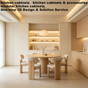 Meubles de cuisine modulaires modernes en quartz écologique de qualité supérieure, avec fermeture douce, étanches et grande capacité, pour villas crème - Product Image 4