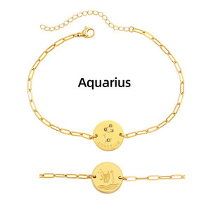 Pulseras y Brazaletes <span class=keywords><strong>de</strong></span> Moda al por Mayor <span class=keywords><strong>de</strong></span> Acero Inoxidable 316L con Baño <span class=keywords><strong>de</strong></span> Oro <span class=keywords><strong>de</strong></span> 14k y 18k, Pulsera <span class=keywords><strong>de</strong></span> Cadena con <span class=keywords><strong>Signo</strong></span> Zodiacal para Mujer - Product Image 6