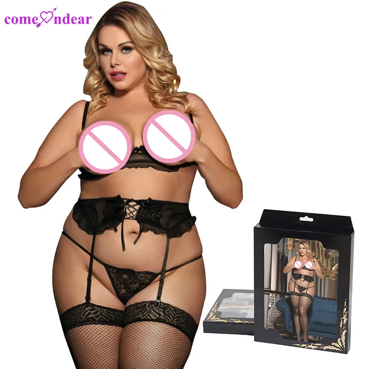 Paper box packaging lace black sexy curvy ladies open bra brief sets underwire womens underwear sets plus size lingerie set
