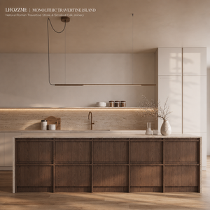Mobili da <span class=keywords><strong>Cucina</strong></span> Modulari in Rovere Affumicato e Travertino Romano, Senza Maniglie, <span class=keywords><strong>con</strong></span> Piano in Pietra <span class=keywords><strong>a</strong></span> Giunzione Angolare, Produttore OEM ODM per Tutta la Casa - Product Image 2