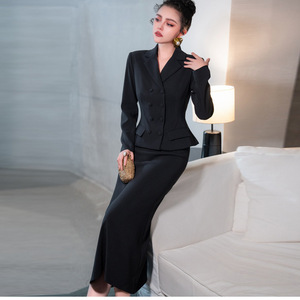 Abito Lungo Elegante Nero da Donna con Bottoni a Maniche Lunghe, Vestito Attillato a Vita Alta, Gonna Lunga, Collezione 2026 - Vendita all'Ingrosso per Boutique - Product Image 3