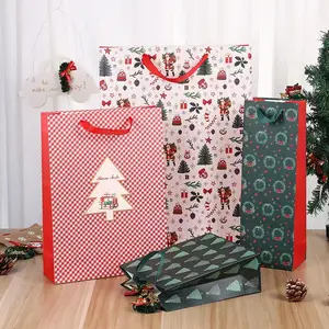 Kuşe kağıt Die Cut Kraft kağıt torba noel Flap Die Cut kolu hediye çantası siyah biyobozunur butik kağıt alışveriş torbası