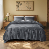 Parure de lit en fibre de bambou lavée, quatre pièces, couleur unie simple, draps et housses de couette, ensemble de literie de luxe, literie en soie