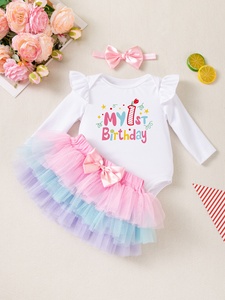 Abbigliamento per Bambini all'Ingrosso Transfrontaliero, Vestiti per <span class=keywords><strong>Compleanno</strong></span> Neonata, <span class=keywords><strong>Set</strong></span> Vestito in Cotone a Maniche Lunghe per Bambina di Un Anno - Product Image 2