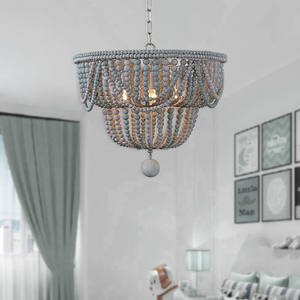 Lampadario in legno retrò stile bohémien francese romantica lampada calda per perline in legno principessa camera bambini decorazione lampade-Retro bianco - Product Image 3