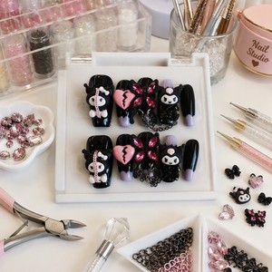 Uñas Postizas de Resina Personalizadas, Hechas a Mano, con Personajes de Dibujos Animados, Cadena de Diamantes de Imitación, Sin Pegamento, Set de Manicura para Mujer - Product Image 3