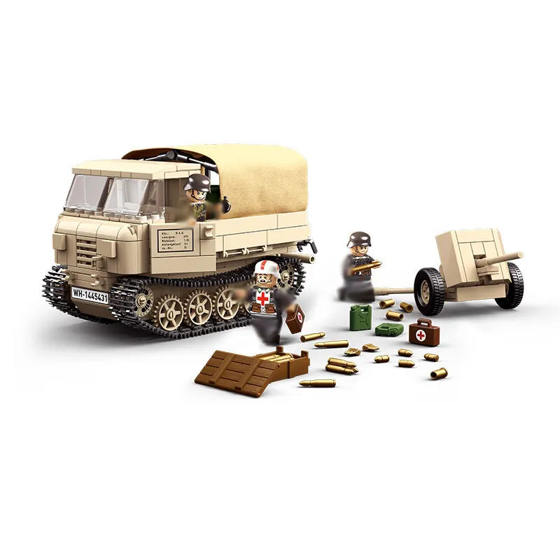 Blok militer WW2 Traktor Jerman Antitank mainan blok bangunan Tentara Mini senjata senjata