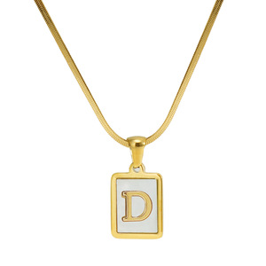 ZOGXIN Stainless Steel Letter Necklace 18K Gold Plated Square Pendant Women's Daily Wear Fine Jewelry - Product Image 4