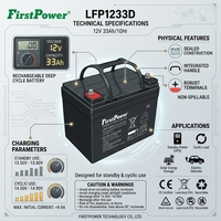 Batería de Ciclo Profundo AGM de 12V 33Ah Libre de Mantenimiento con 500 Ciclos de Vida Útil para Herramientas Eléctricas y Juguetes - FirstPower LFP1233D