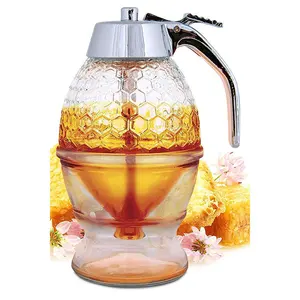 Dispenser Madu Akrilik dengan Stand Honey Comb Shaped Honey Pot, Sirup dan Sugar Jar Pot