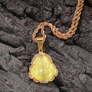 Nouveau Collier Bouddha en Acier Inoxydable Sertie de Pierres, Pendentif Bouddha Opale Multicolore, Bijoux de Rappeur de Haute Qualité - Product Image 3