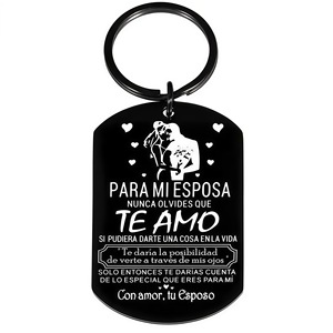 Llavero de Acero Inoxidable de Lujo con Placa de Identificación para Perro, Grabado con Mensaje de Amor en Español e Inglés, Llavero para Parejas, Regalo de Aniversario de Boda para <span class=keywords><strong>Mi</strong></span> <span class=keywords><strong>Esposa</strong></span> - Product Image 5