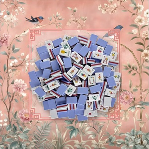Tessere Mahjong da Tennis Incise, Mahjong Americano, 160 Tessere Blu Fiordaliso con Tappetino <span class=keywords><strong>Prato</strong></span> Autunnale, Tessere Mahjong in Resina - Product Image 1