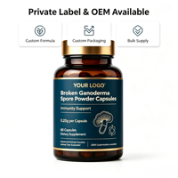 Poudre de spores de Ganoderma brisées 60 capsules Supplément de champignon Reishi Stimulant immunitaire Personnalisation OEM ODM pour le soutien de la santé