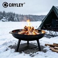 Brasero rond en métal avec poignées doubles et support à 3 pieds, foyer à bois pour camping, jardin, cour arrière, chauffage extérieur