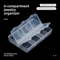 Boîte de rangement pour ongles à 6 compartiments, en gros, pour poudres de manucure, perles, pierres précieuses, strass, bijoux d'ongles, boîte vide pour DIY ongles