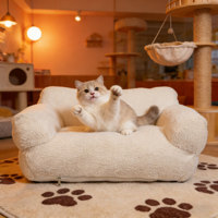 Lit orthopédique pour animaux de compagnie en mousse à mémoire de forme, housse en velours litchi blanc cassé, logo rouge personnalisé, lit ovale amovible et lavable pour chien et chat