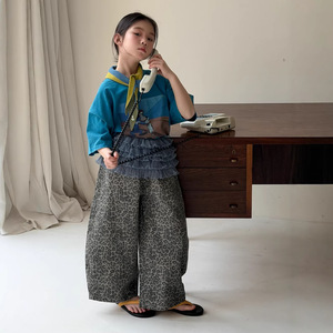 <span class=keywords><strong>Pantaloni</strong></span> per Bambini Mo Xiao Meng Primavera 2026, Stile Coreano con Stampa Leopardata, Casual, Gamba Larga, in Cotone, Comodi e Lunghi per Ragazze - Product Image 3