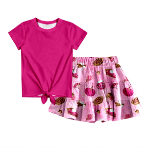<b>Milk</b> Silk Girls Tie Front Top & Skirt Set,Custom Allover Print Kids 2 Piece Outfit - Product Image 3