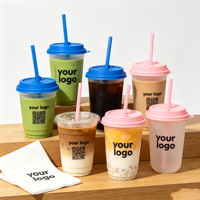Gobelet droit en plastique PP givré de 500 ml, 9 oz, 16 oz, 24 oz, personnalisé, pour boissons, café Boba, Matcha glacé à emporter
