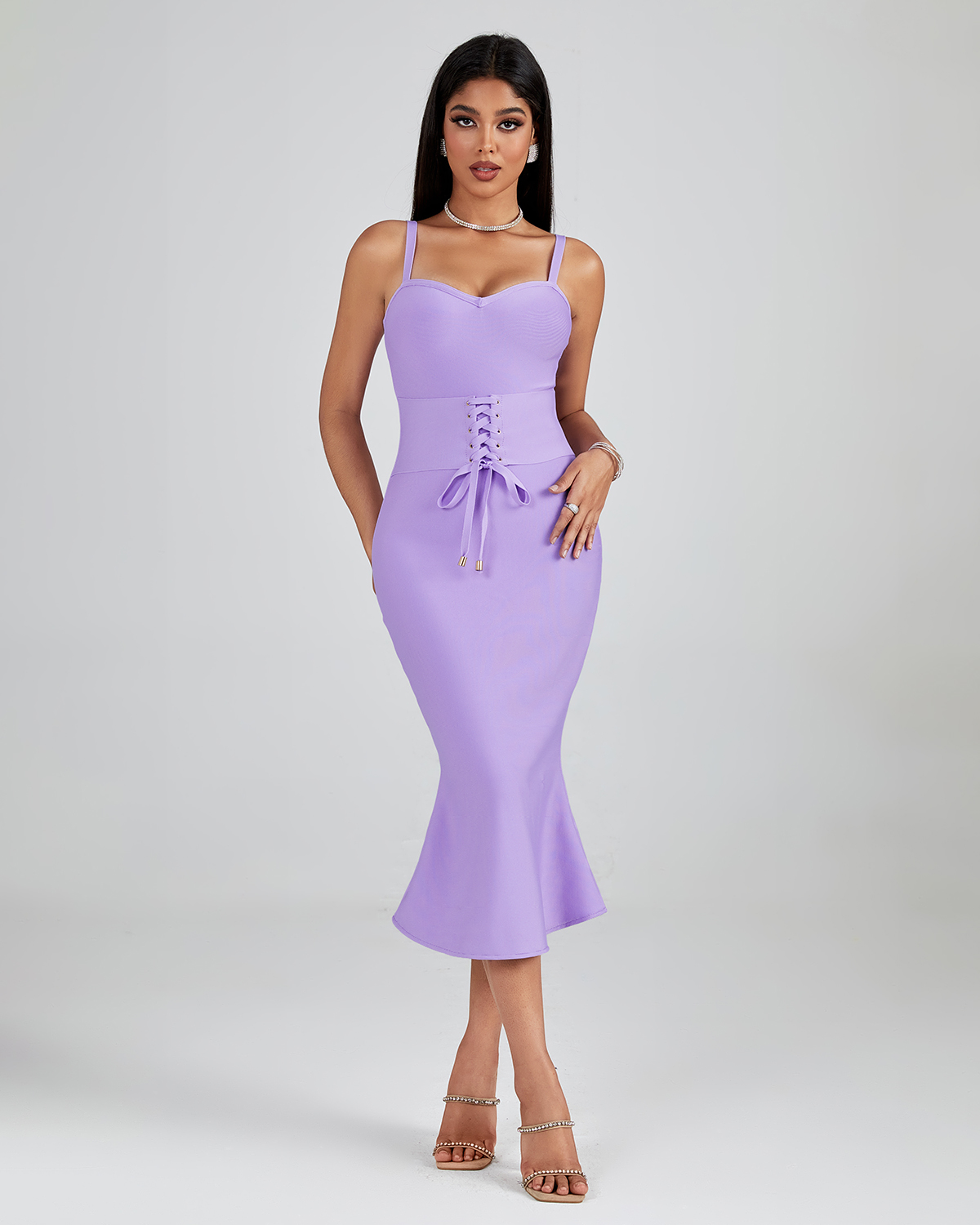 white christmas dresses Ieena for Mac Duggal - Blue Embellished Neck Trumpet Gown