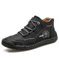 Bottines Homme, Chaussures de Travail Plates Chukka, Randonnée & Trekking Extérieur, Cuir Mi-Montant, Rembourrées Coton, Chaudes à Lacets, Fait Main