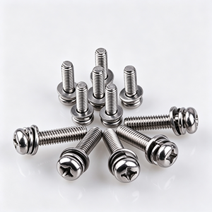 Small Cheese Head Combination <b>Screw</b> with Plain & Spring Washer Nickel Metric M3 Coarse Thread Class 8.8 - Product Image 1