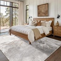 Neutral Tone Modern Abstract Polyester Low Pile Rug Machine Made Washable Non-Slip TPR Backing Light Grey Nordic Living Room