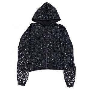 Custom Zipup Hoodies <b>Men</b> Rhinestone Heavyweight Zip up <b>Hoodie</b> Manufacturer - Product Image 2