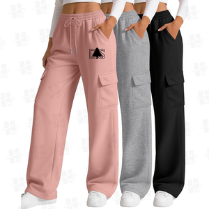 Pantaloni <span class=keywords><strong>Cargo</strong></span> in Felpa di Cotone Terry con Tasche, Vita Alta, Fronte Piatto, Traspiranti, Casual, Gamba Larga, Jogger da <span class=keywords><strong>Donna</strong></span> - Product Image 5