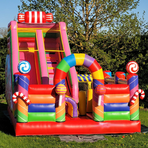 Tobogán Inflable Comercial con Pista de Obstáculos, <span class=keywords><strong>Castillo</strong></span> Hinchable para Niños, Tobogán Inflable Rosa con Forma de Caramelo - Product Image 1