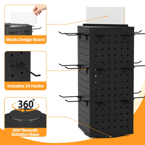 แท่นโชว์เครื่องประดับแบบหมุนได้ 360 องศา พร้อมตะขอแขวน ทำจากโลหะสั่งทำพิเศษ แบบตั้งพื้น สี่ด้าน - Product Image 2