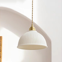 Lampe suspendue en céramique E27, abat-jour en cuivre et céramique pour chambre à coucher, salon, lampe suspendue en céramique, lampe suspendue vintage à nervures
