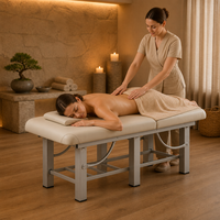 Table de massage directe usine, lit de soin facial, table de traitement spa, dossier réglable, cuir PU crème, cadre en acier, lit de beauté pour salon