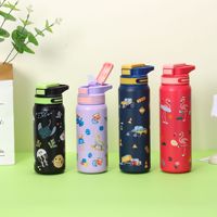 Bouteille isotherme sport en acier inoxydable 316 à double paroi sous vide, anti-fuite, avec paille et poignée, motif animal mignon