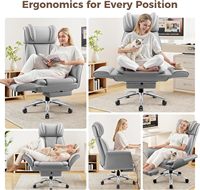 Silla de Oficina Ergonómica Gris con Patas Cruzadas Giratorias y Ajustables, Sillas de Escritorio para Computadora