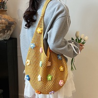 Nouveau sac fourre-tout en tricot doux à la mode, fait main avec décoration florale, léger, sac de plage